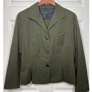 Lafayette 148 New York Wool Green Pleated Back Career Business Blazer 8